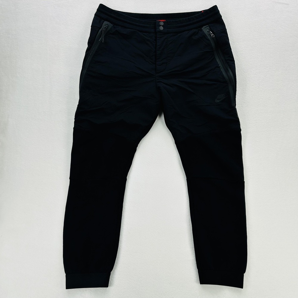 Nike Pants Mens Large Black Joggers Woven Zip Pockets Elastic Waist Drawstring